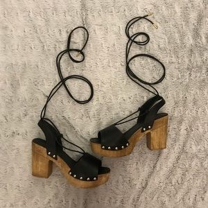 Lace-up Wood Block Platform Sandals